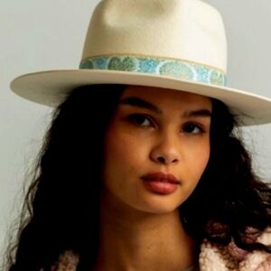 Lack Of Color The Beverly brocade white ivory aqua band